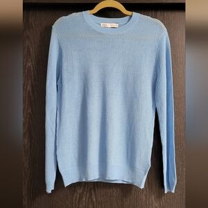 Zara Light Blue Mesh Crew Neck Sweater
